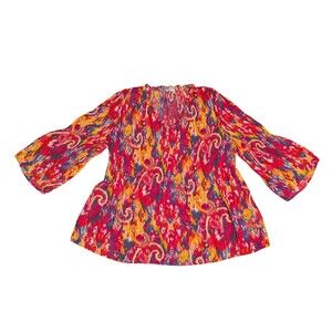Chloe+Rene women's  Pink multicolor tunic blouse 3/4 bell sleeve Sz L